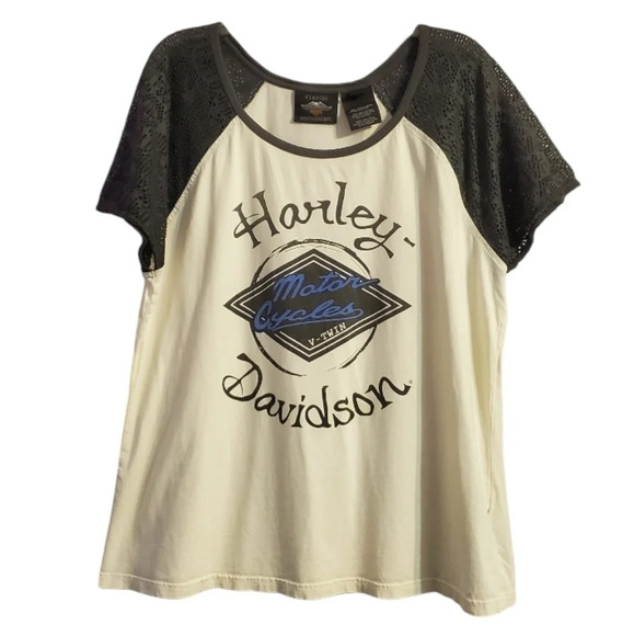 Harley Davidson Motorcycles Women's Mesh Lace Accent Tee 2XL - Picture 1 of 5